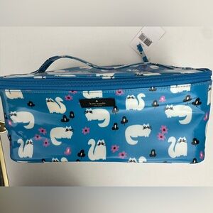 NWT Kate Spade Blue Cat Posy Large Collin Cosmetic Case